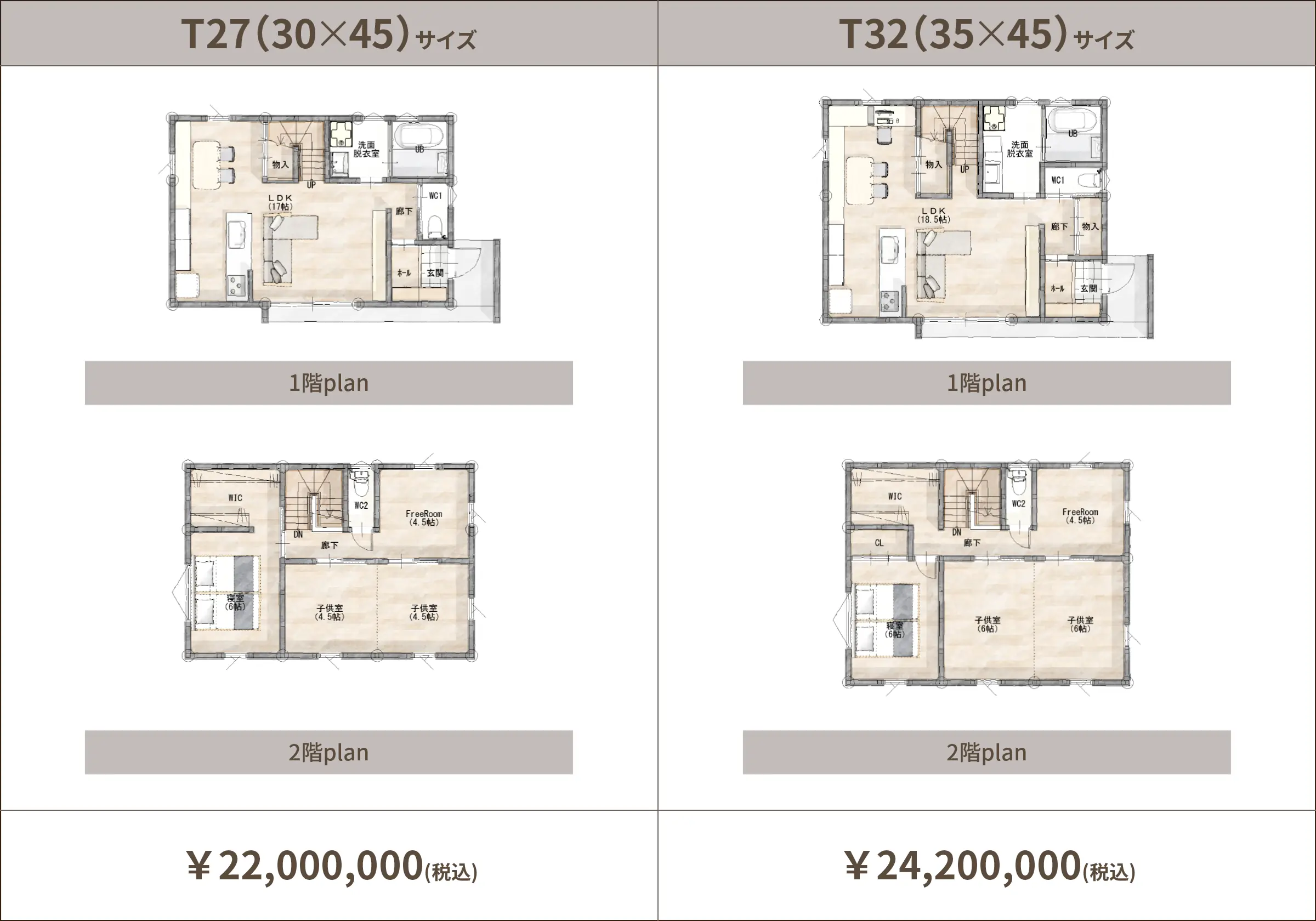 T27（30×45）サイズ：￥22,000,000(税込)、T32（35×45）サイズ：￥24,000,000(税込)