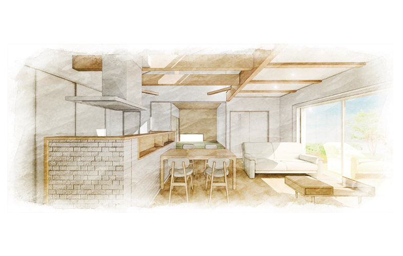 キッチンを中心にした住まいの間取イメージ図