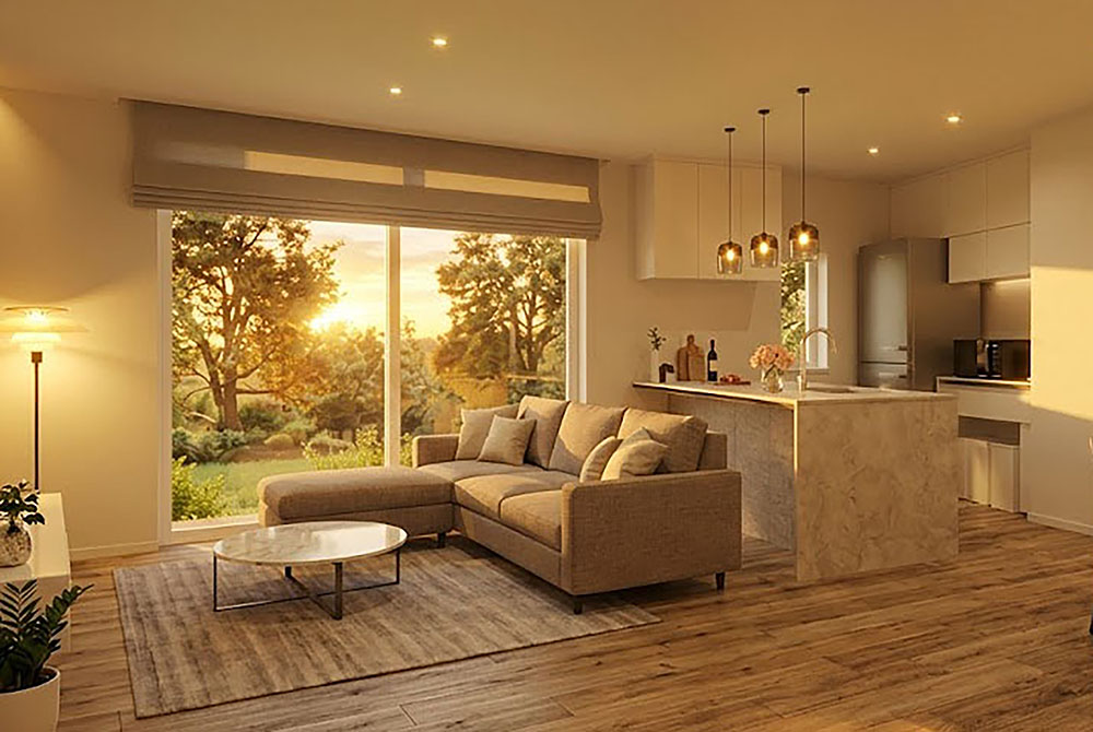 夕景のリビング